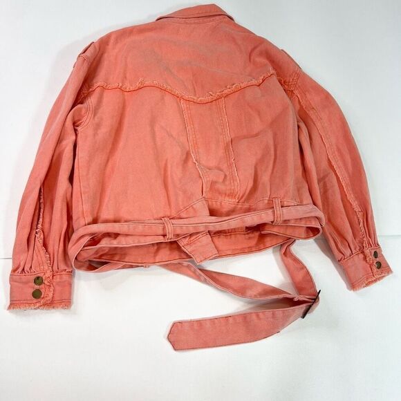 POL Jacket Womens Medium Orange Cotton Long-Sleeve Full-Zip Belted oversized - Picture 7 of 9